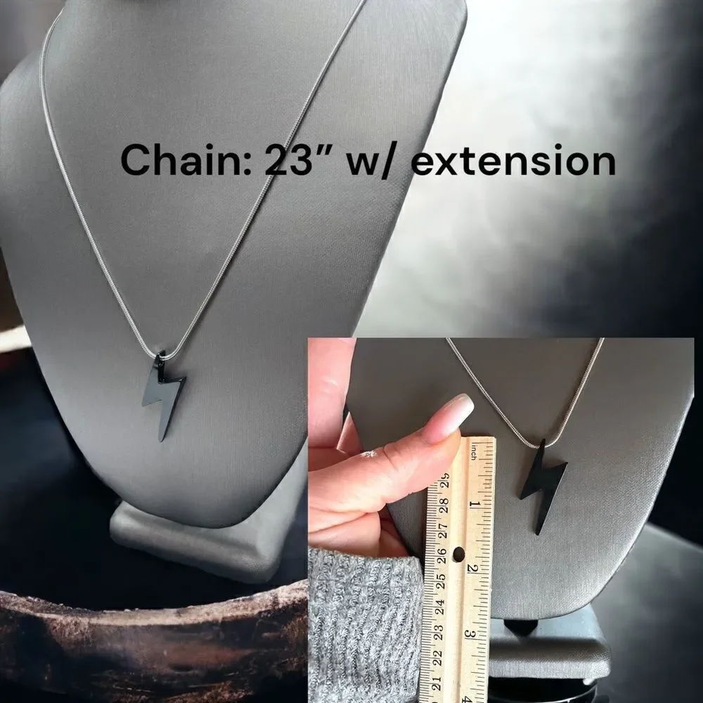 Men’s Black Lightening Bolt Necklace l Stainless Steel l Throwback l New